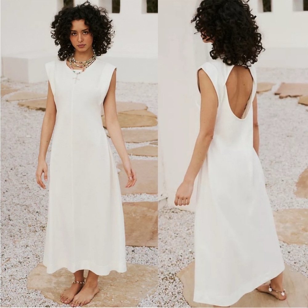 NWOT Free People Beach Simone Midi Dress Womens Medium Off White Cut Out Back